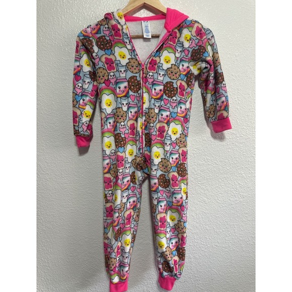 PJ Place Girls Plush Food Print Hooded One Piece Pajamas Size 5/6 - Picture 6 of 6